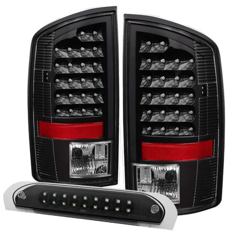 Xtune Dodge Ram 07-08 1500 LED Tail Lights w/ LED 3rd Brake Lamps- Bla ...